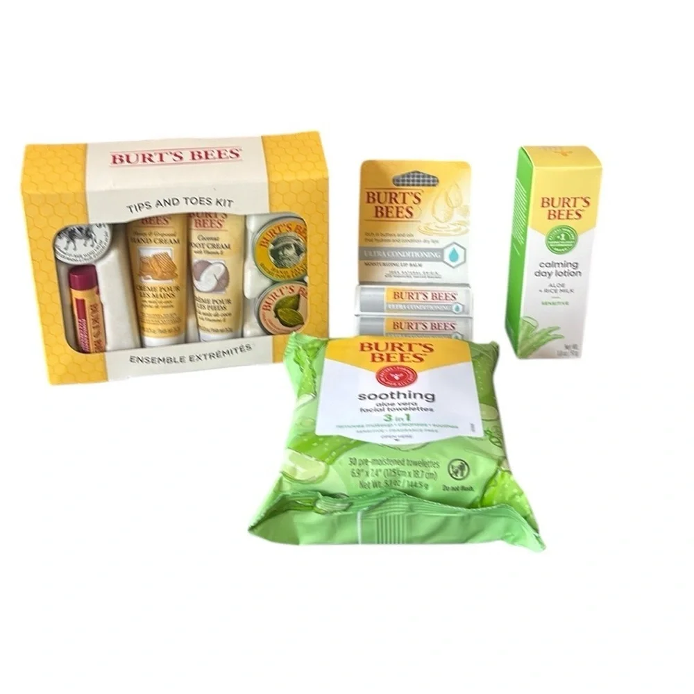 Burt’s Bees Gift Bundle: Tips and Toes Kit Lip Balm Calming Lotion‎ Towelettes
